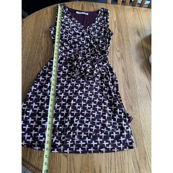 41 Hawthorn Faux Wrap Belted Dress Size Small Maroon All Over X Print Sleeveless - Picture 7 of 12